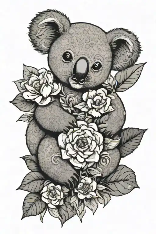 Flowers And Koala Holding A Baby Koala Hugging Flower Mandala