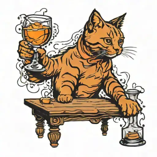 Cat Pushing Glass Of Bourbon Off Table Corner