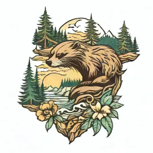 Mountain Beach Forest With Skul Half Otter