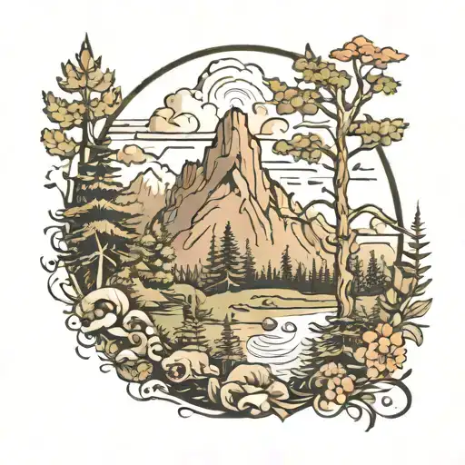 Mountain Beach Forest Scene With A Hidden