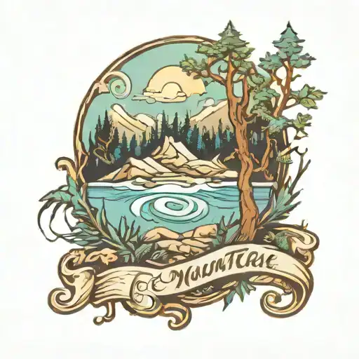 Ice Mountain Beach Forest Scene With Text