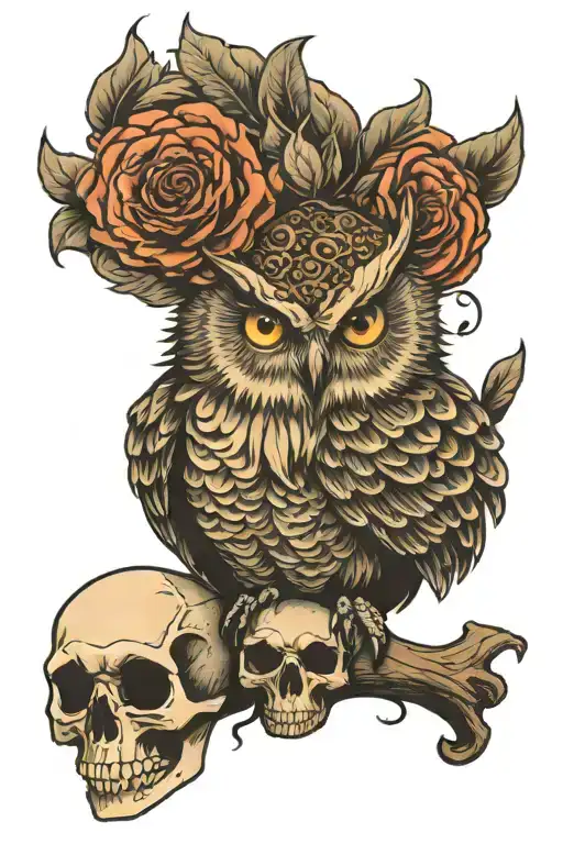 Owl Perched On Skull
