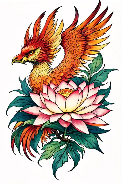 Phoenix With A Lotus Flower