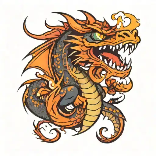 Angry Flaming Dragon In Cartoon Style
