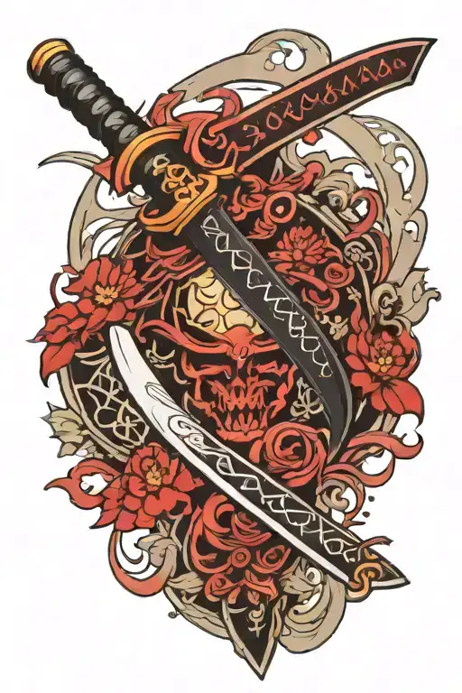 Black Katana With Red Details On The Blade