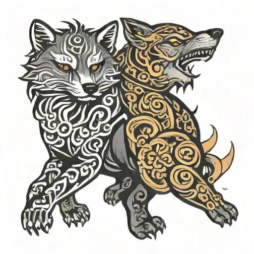 One Moon Wolve And One Sun Wolve Shaped Like Ying