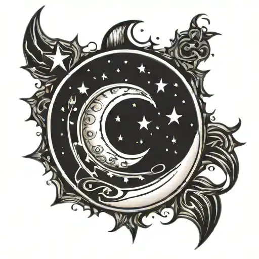 Vertical Line With Moon And Stars