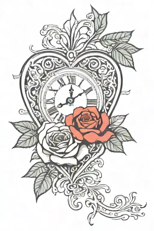 Roses Heart And Clock