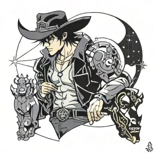 Minimalist Tattoo Cowboy Bebop With Taurus Zodiac Sign And Constellation