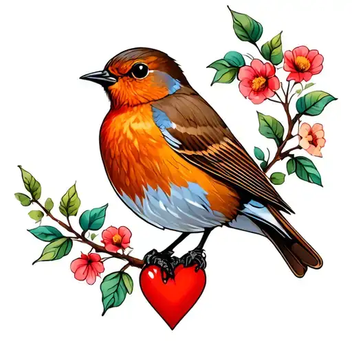 British Robin Bird And A Heart Shape