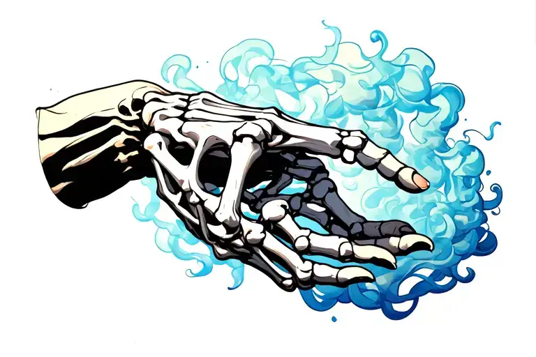 Skeleton Hand And Human Hand In Creation Of Adam Pose With Smoke Around