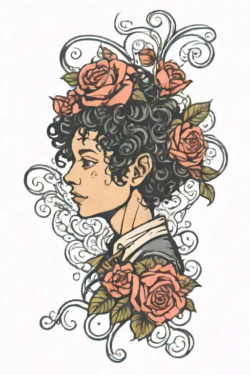 Curly Boy With Rose And Font