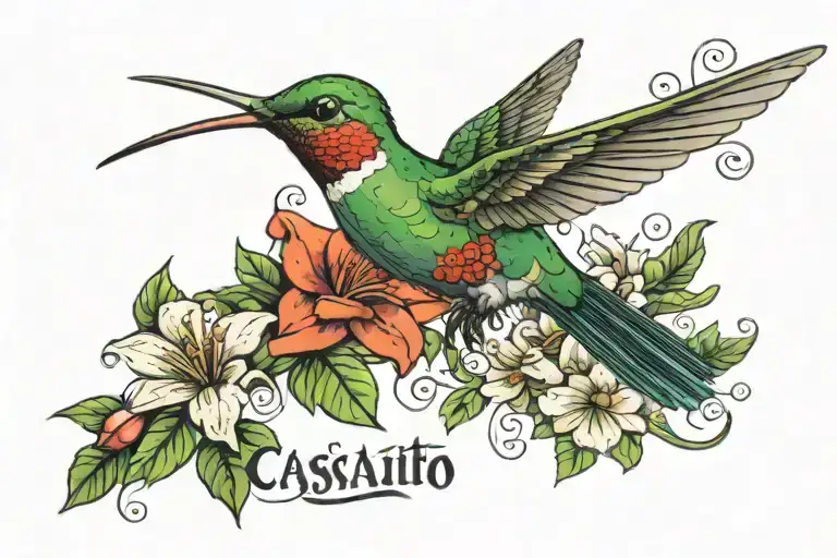 A Hummingbird With The Word Cascabelito In Italics Below