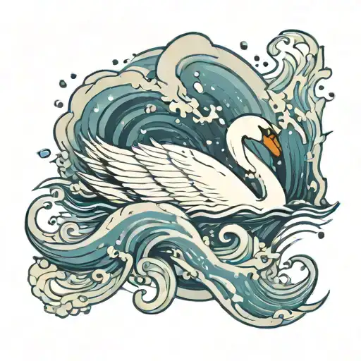 A Swan Floating In The Ocean Waves During A Rain Storm