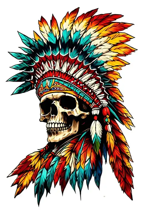 Chief Headdress On Skull With Paint
