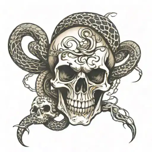 Skull And Snake Intertwined
