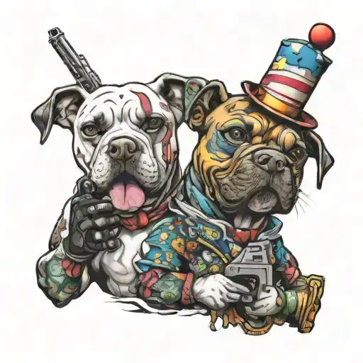 Pitbull And Clown With Gun