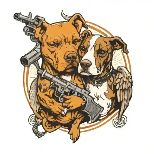 Pitbull And Angel With Gun