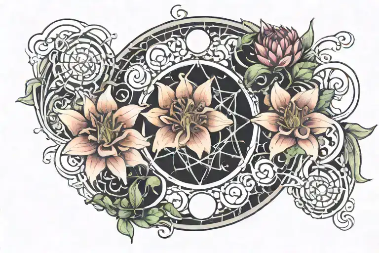 Triple Moon Phases With Spider Lilies Growing Amidst