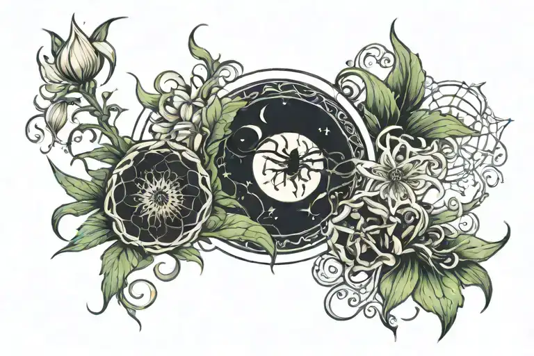 Triple Moon Phases With Spider Lilies Growing Amidst