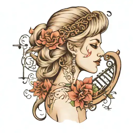 Tattoo Of A Woman In Profile Singing And With Dna With Musical Notes
