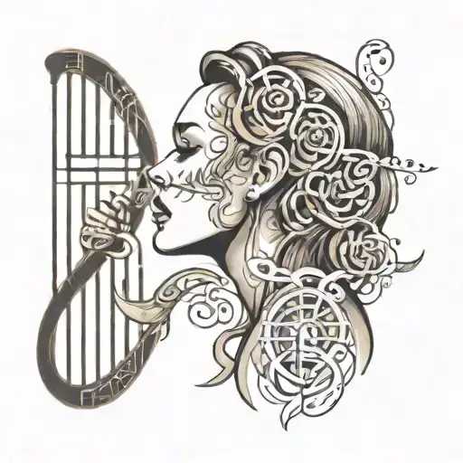 Tattoo Of A Woman In Profile Singing And With Dna With Musical Notes