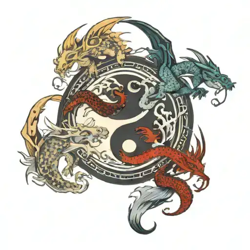 Ying And Yang With Dragons And Quote