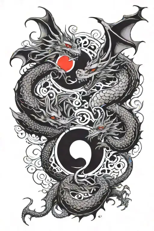 Ying And Yang With Dragons And Quote