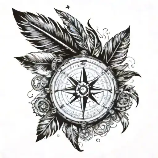 Old Mexico Map Baja California Compass Feather Feather Feather