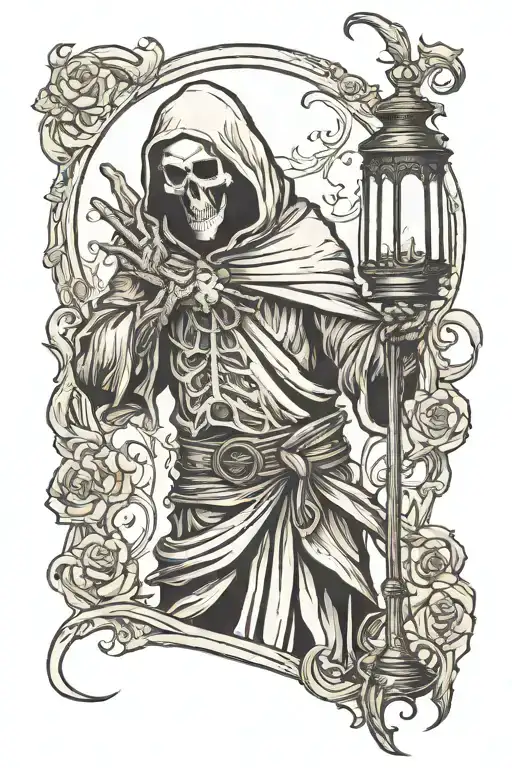 Sad Reaper Standing Holding A Lantern