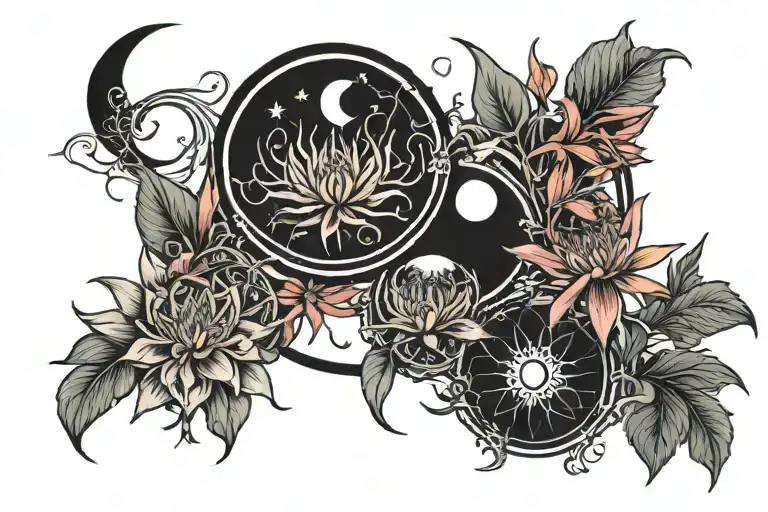 Triple Moon Phases With Red Spider Lilies Growing Amidst