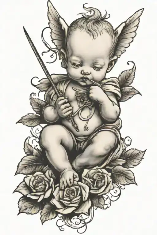 Cherub Holding Needle And Thread