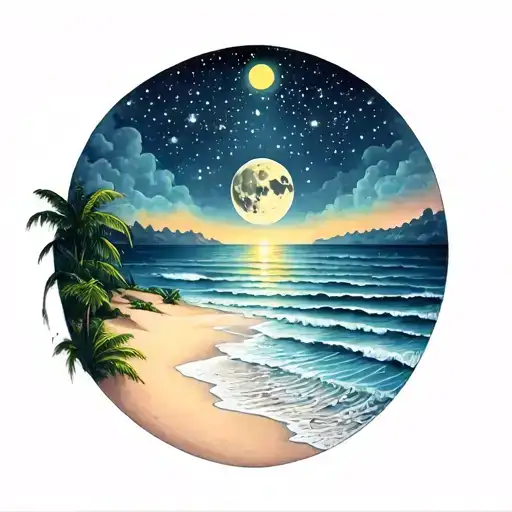 Moon With Beach And Starry Sky