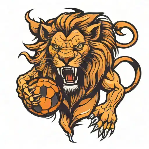 Angry Lion Hold Fotball Ball
