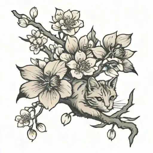 Sakura Branch And Cat Paws