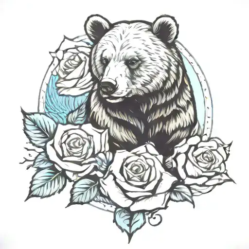 Bear Cub And Rose And Ice Berg