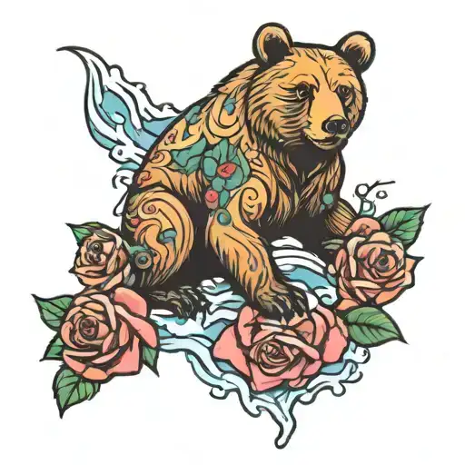 Bear On A Rose Covered Ice