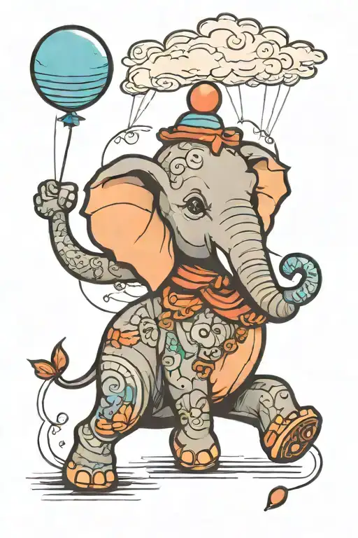 Cartoon Elephant With Balloon