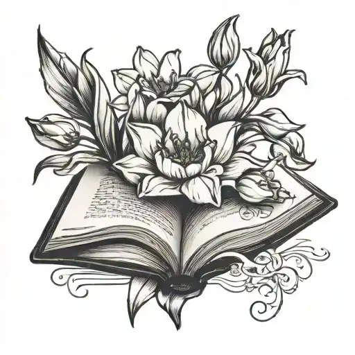 An Open Book With Tulips And Daffodils Growing Out Of The Middle