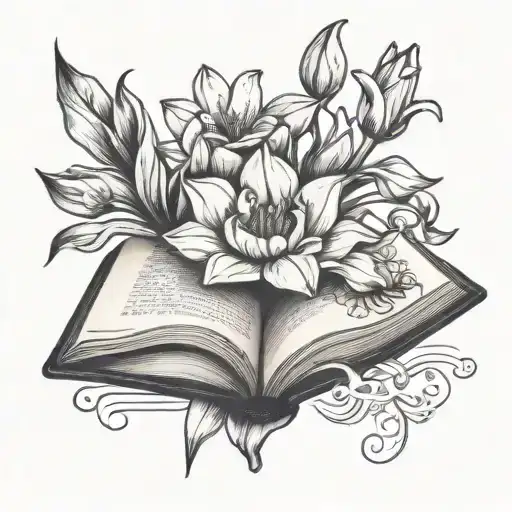 An Open Book With Tulips And Daffodils Growing Out Of The Middle
