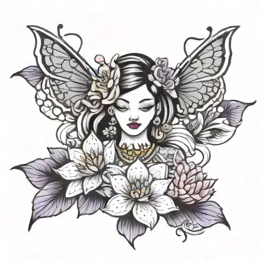 Cindy With Lotus Flower And Lavender Flower