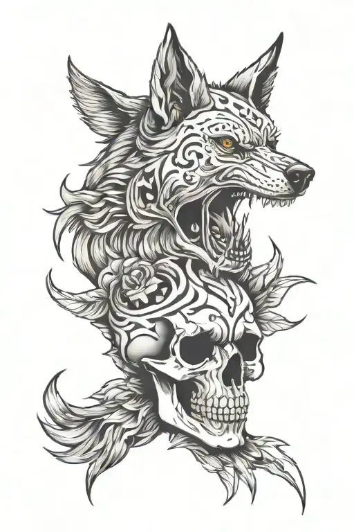 Skull And Wolf Head