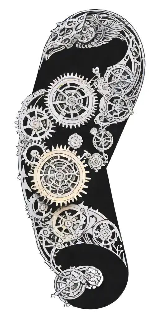A Engine Morphing Into Intricate Clock Mechanism Intertwined