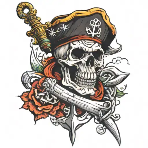 Skull Pirate And Anchor Intertwined