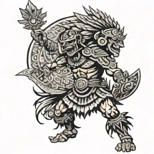 Aztec Warrior Battling
