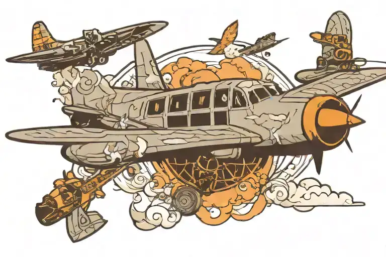 Son Mother Father Airplane Flying Over A World