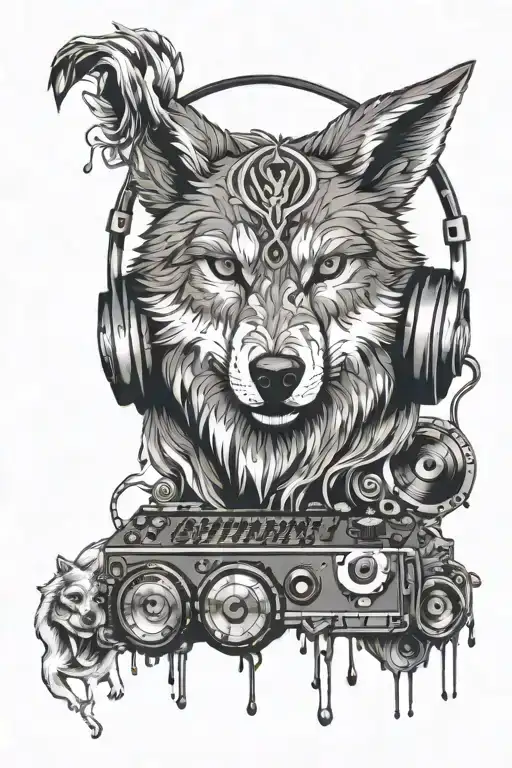 Music And Dj Combined With A Big Wolf Head