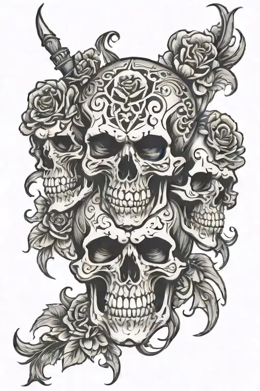Skull Faces Back Tattoo Design