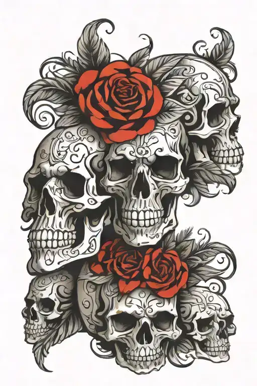 20 Different Skull Faces Back Tattoo Design
