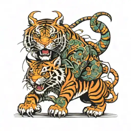 Dragon Fighting Tiger Full Body